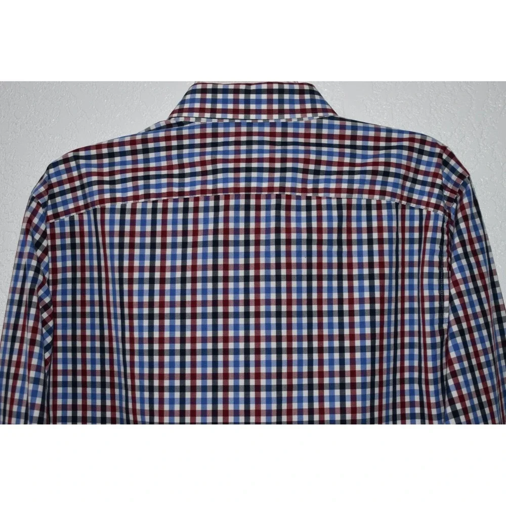 Banana Republic Camden Fit Shirt Button Mens Medium Red Blue Check Supima Cotton